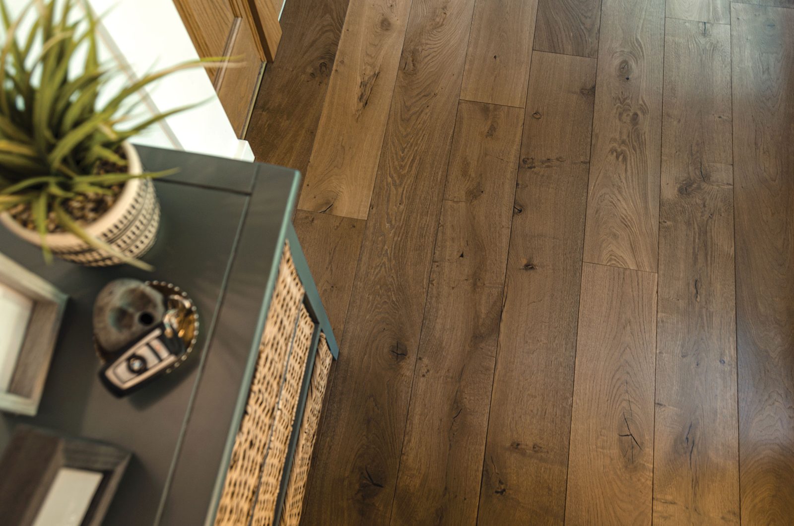 Allwood Teton dark brown wide-plank hardwood floor in a living room