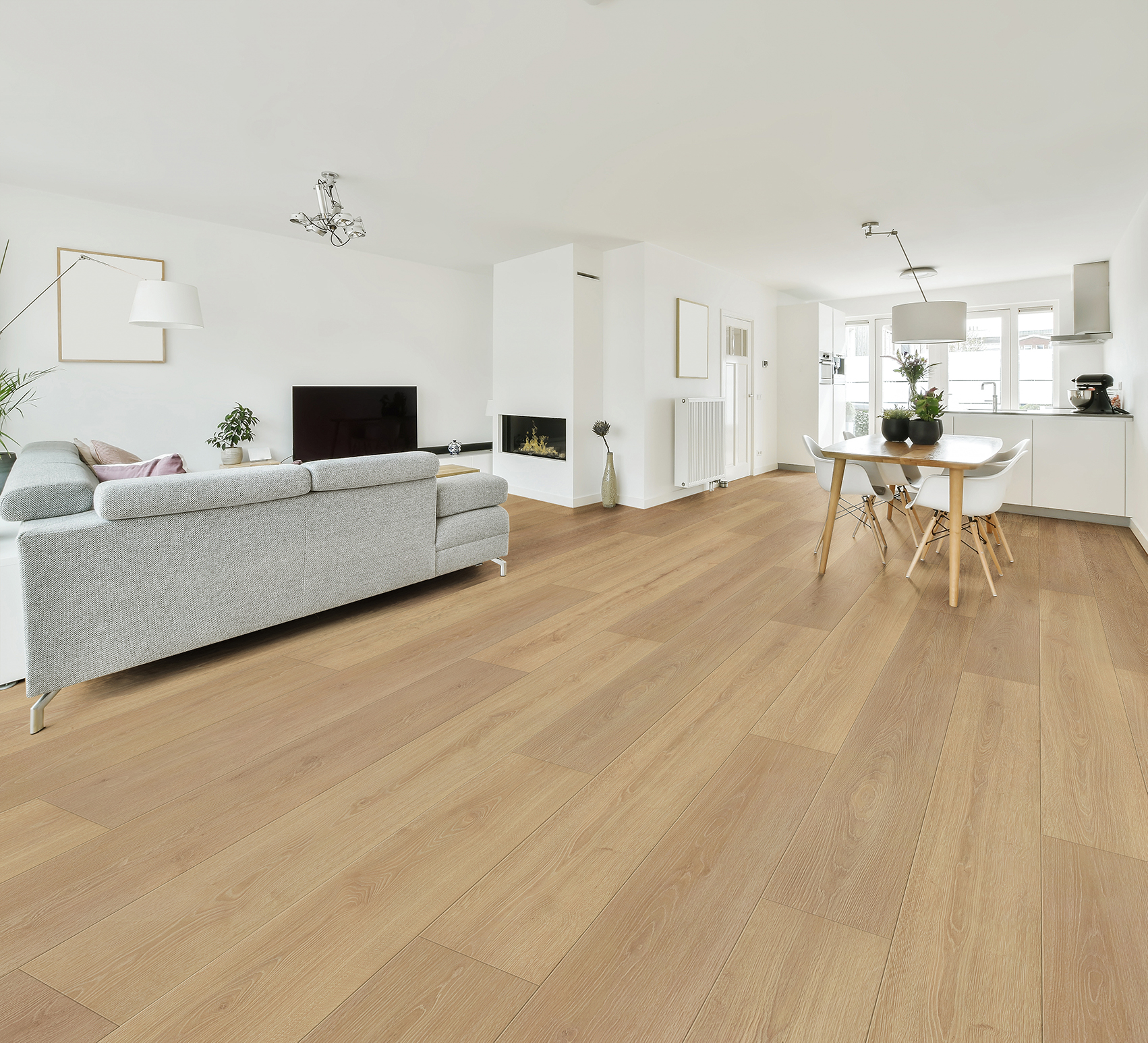 Compass Materials Oakverse waterproof laminate flooring in a living room